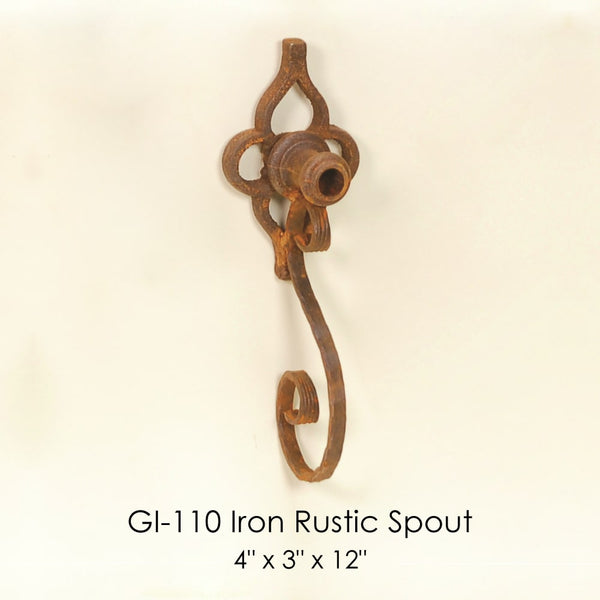 Gi-110 Iron Rustic Spout against brown background.