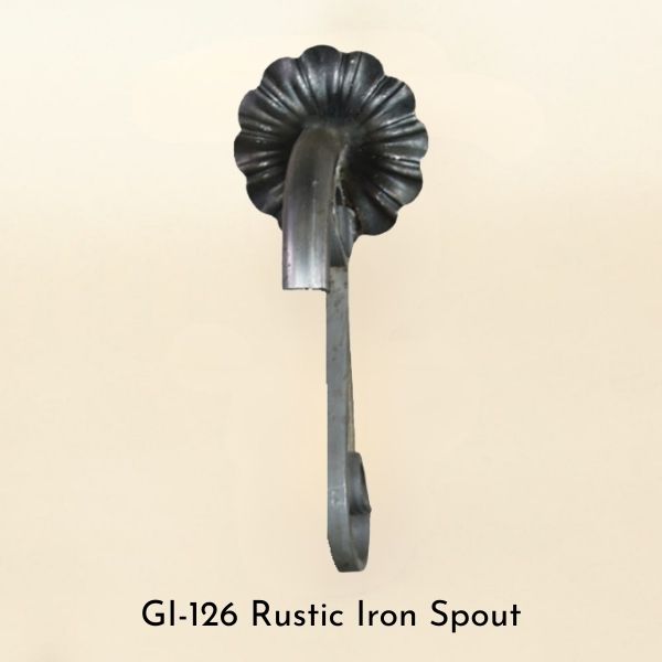 Gi-126 Iron Rustic Spout against brown background.