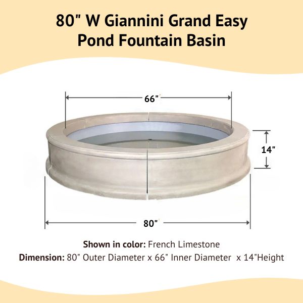 Giannini Grand Easy Pond Fountain Basin with dimension details