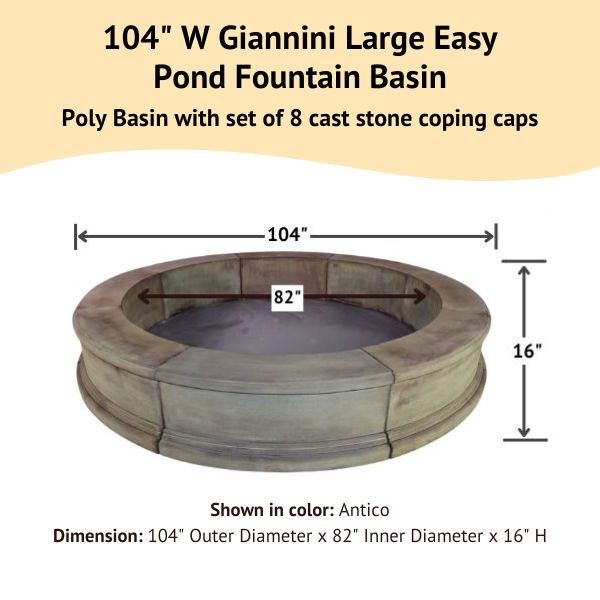Giannini Large Easy Pond Fountain Basin with dimension details