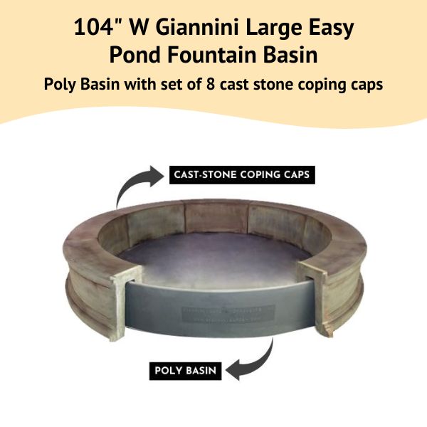 Giannini Large Easy Pond Fountain Basin with poly basin against white background. 