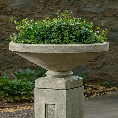 Gimlet Urn Planter Filled with plants in the backyard.