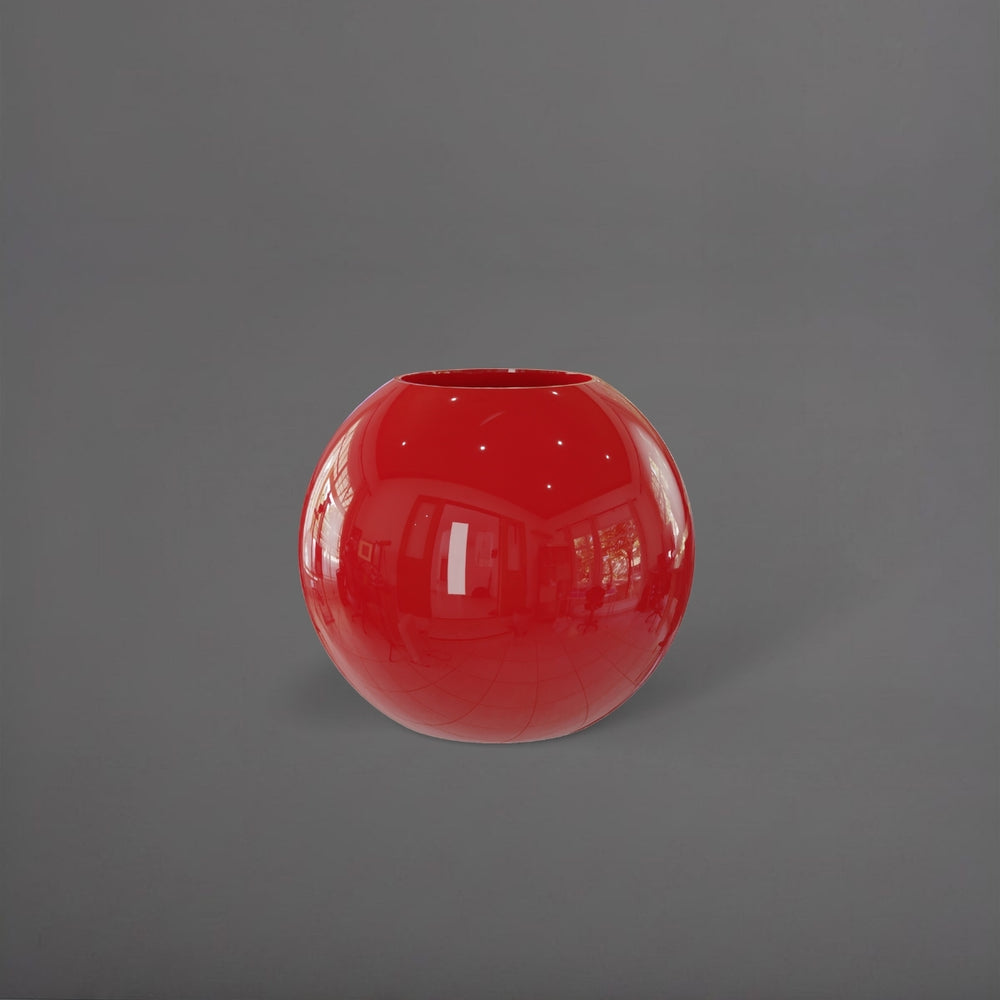 Globe Fiberglass Planter in gloss red against gray background.