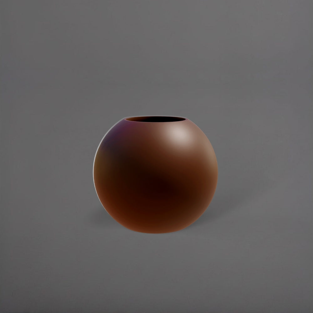 Globe Fiberglass Planter in matte dark brown against gray background.