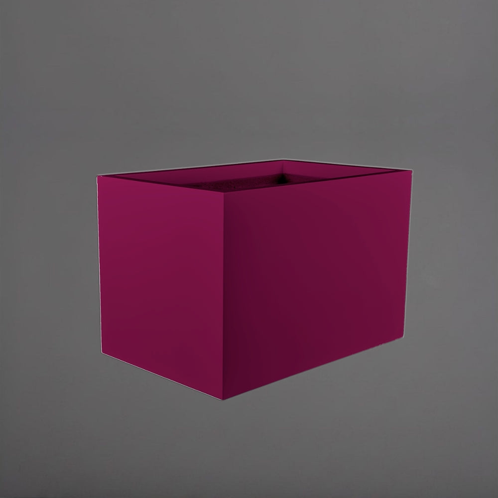 Granada Wide Rectangle Fiberglass Planter in gloss eggplant against gray background.