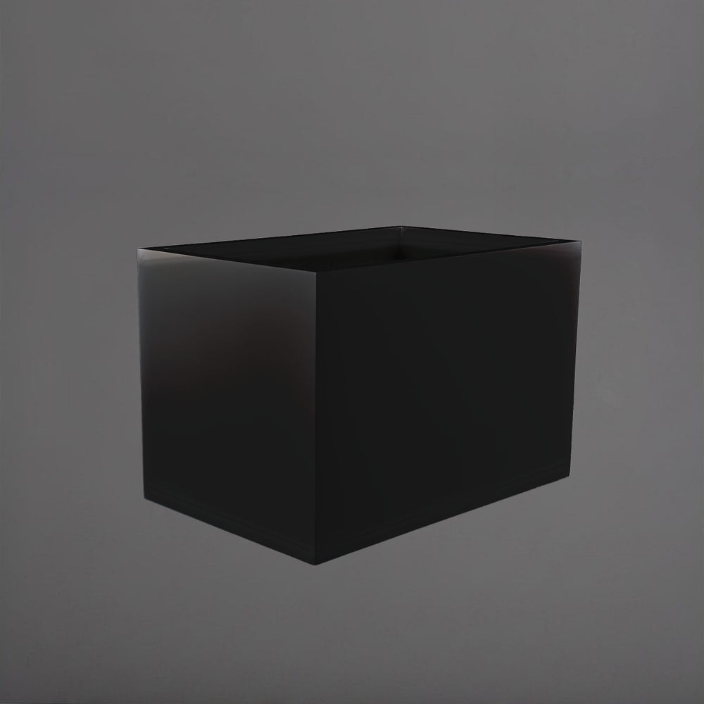 Granada Wide Rectangle Fiberglass Planter in matte black against gray background.