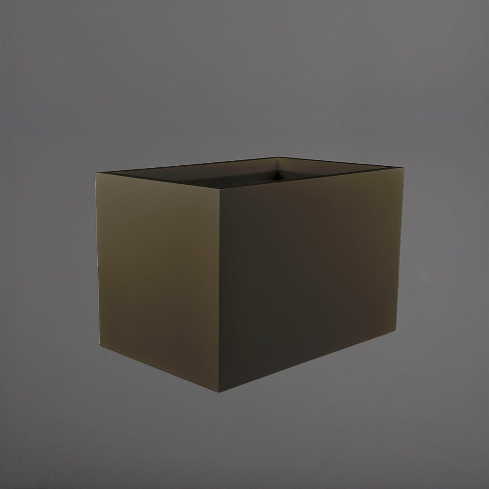 Granada Wide Rectangle Fiberglass Planter in matte bronze against gray background.