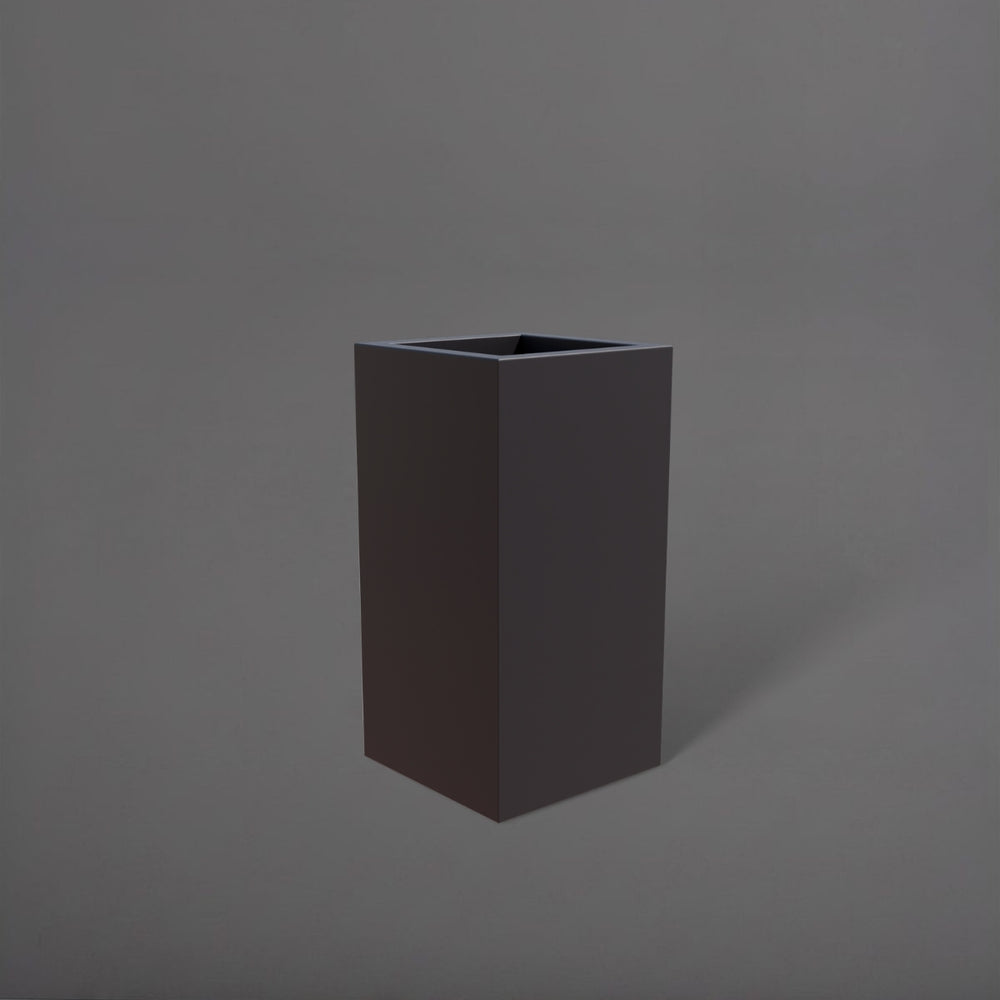 Hollywood Corner Fiberglass Planter in matte charcoal against gray background.