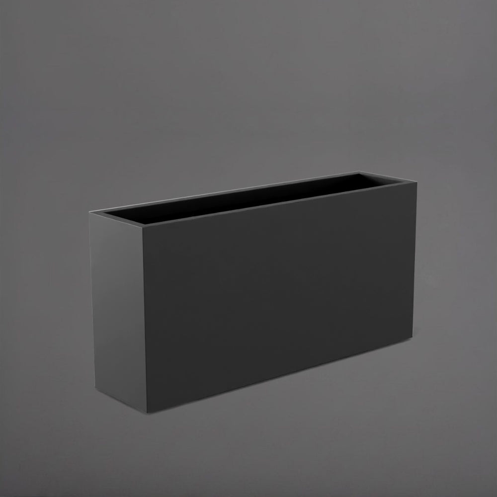 Hollywood Rectangle Fiberglass Planter in matte charcoal against gray background