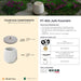 Complete overview of the Juhl Fountain with dimensions, weights, pump kit parts, tools, and general info.
