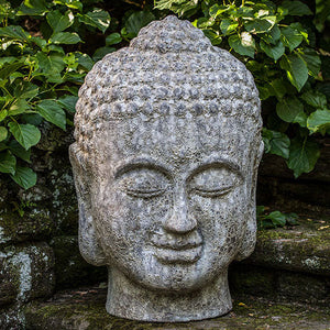 Large Angkor Grey Buddha Head on concrete step