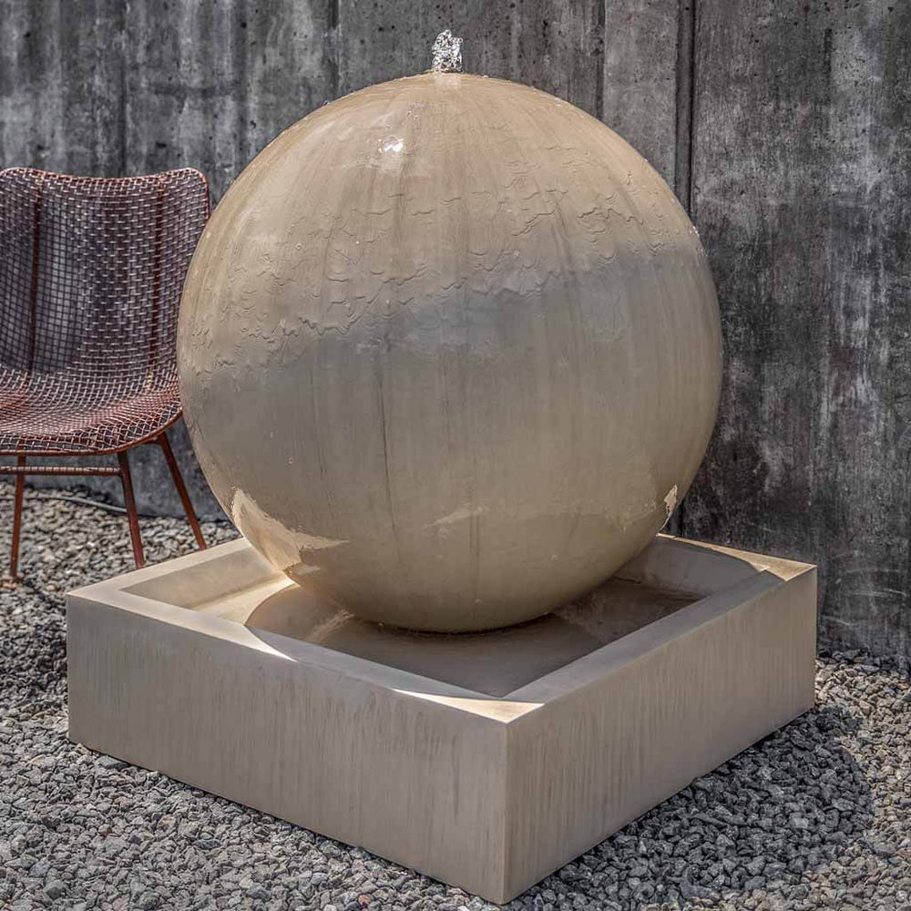 Large Sphere Bubbler Water Fountain in action on crushed gravel