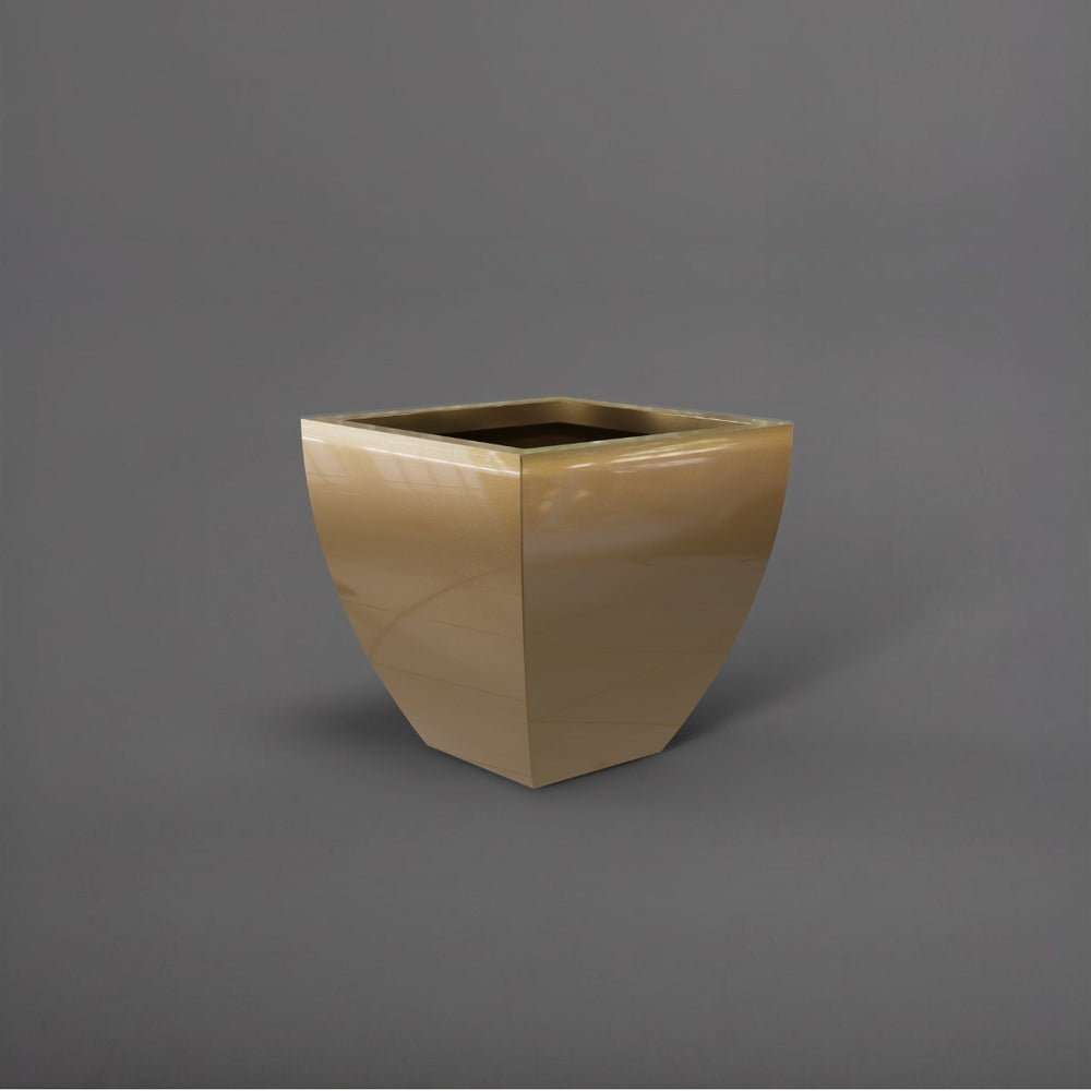 Lima Square Tapered Fiberglass Planter in gloss metallic gold gray background.