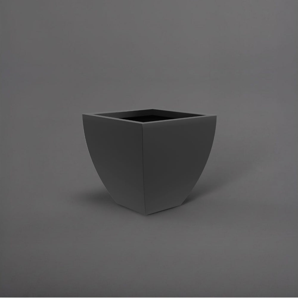 Lima Square Tapered Fiberglass Planter in matte charcoal against gray background.