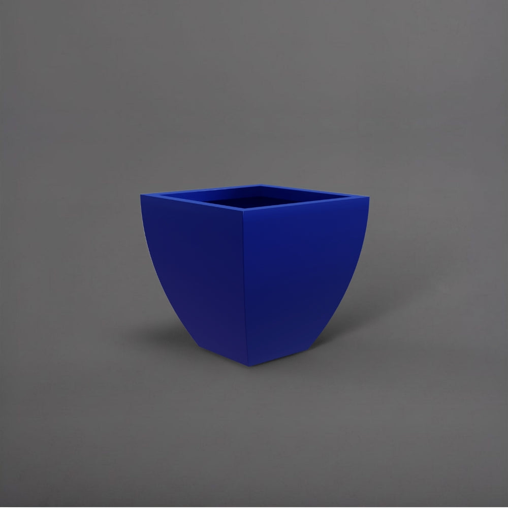 Lima Square Tapered Fiberglass Planter in matte cobalt blue against gray background.