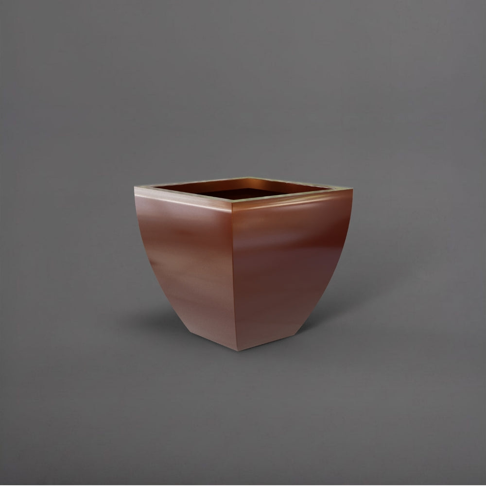 Lima Square Tapered Fiberglass Planter in metallic bronze against gray background.