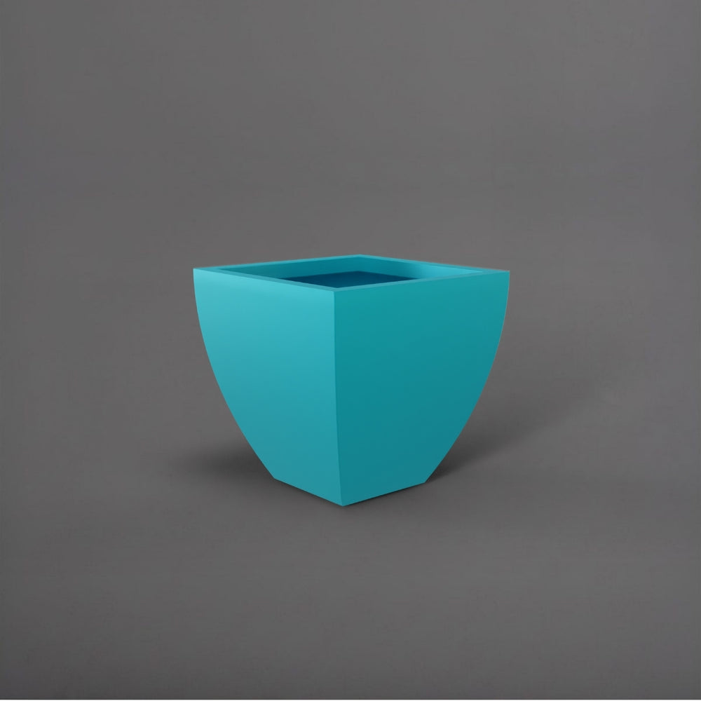 Lima Square Tapered Fiberglass Planter in satin seafoam green against gray background.