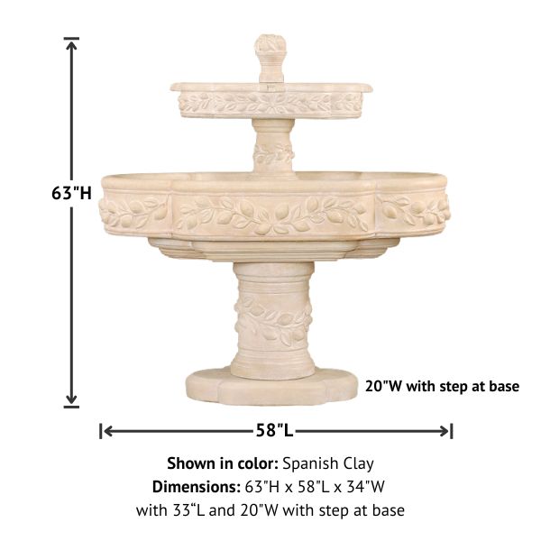 Limoni Romani Two Tier Fountain against white background with product details.