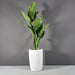 Lisbon Tall Round Tapered Fiberglass Planter on concrete filled with plants.