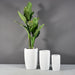 Lisbon Tall Round Tapered Fiberglass Planter shown with different sizes filled with plants.