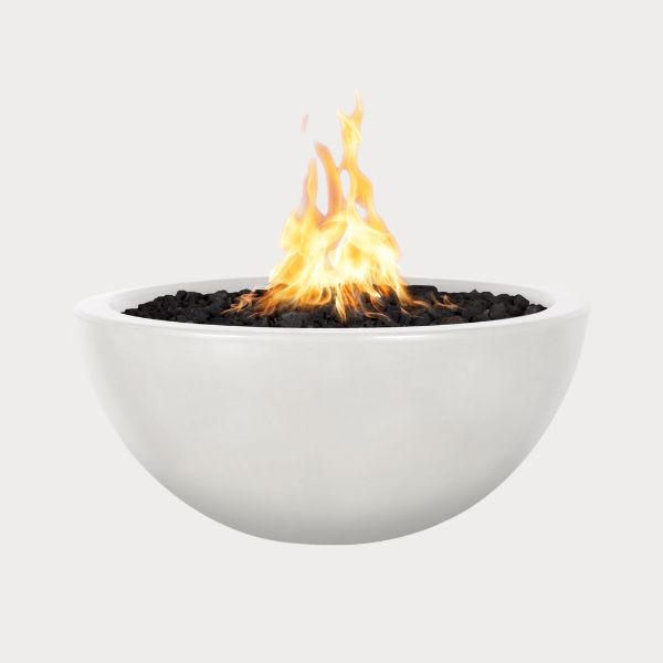 Luna Fire Bowl Limestone against gray background