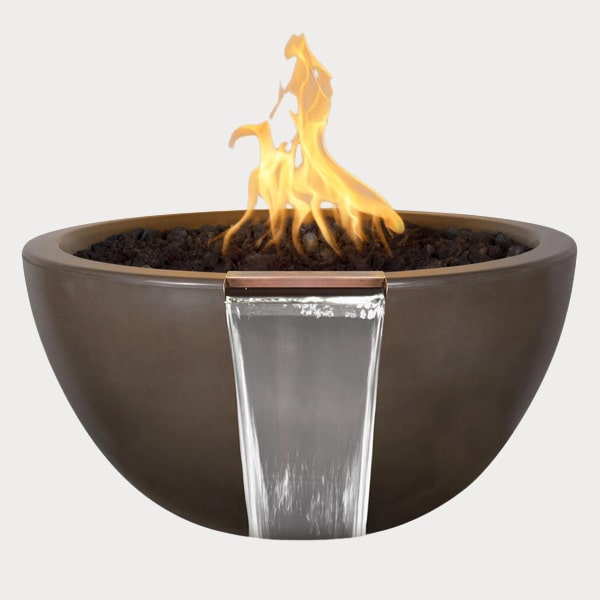 Luna Fire and Water Bowl in chocolate color agaisnt gray background