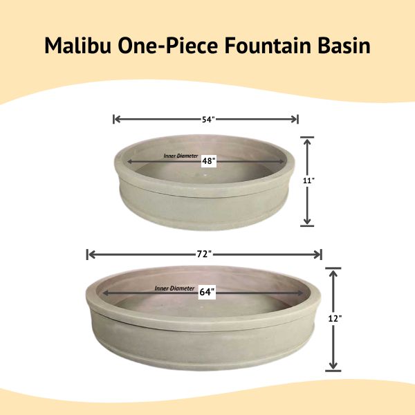 Malibu One Piece Fountain Basin with two different sizes