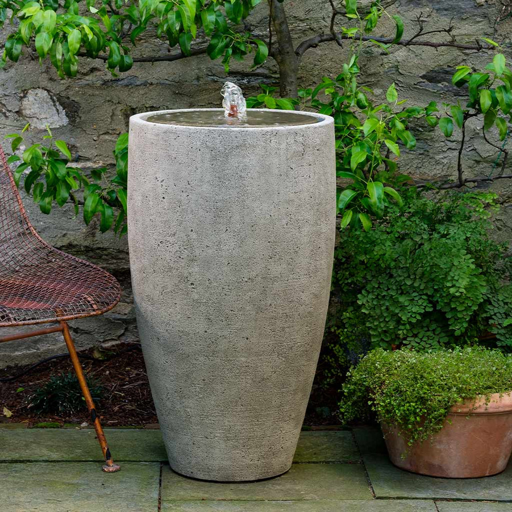 Manzanita Outdoor Bubbler Fountain in action on patio