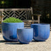 Mara Planter - Marrakesh Blue - S/3 on gravel near wooden chair