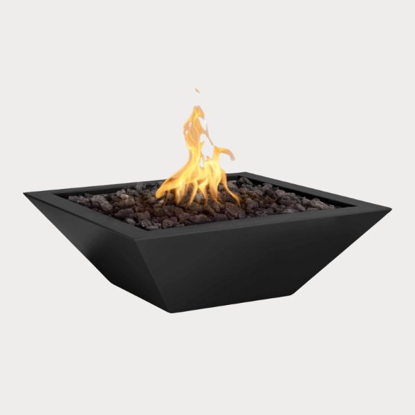 Maya Fire Bowl Powder Coated Metal, Black against gray background