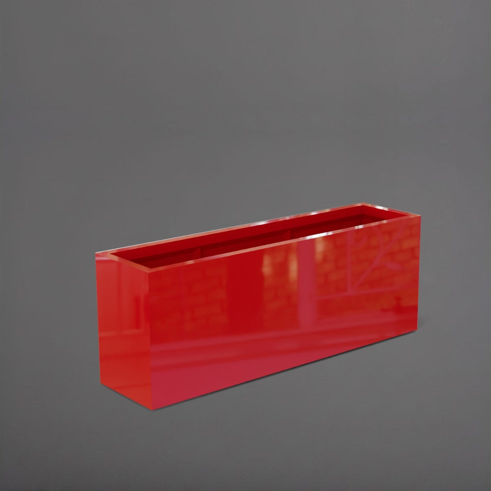 Miami Rectangle Fiberglass Planter in gloss red against gray background.