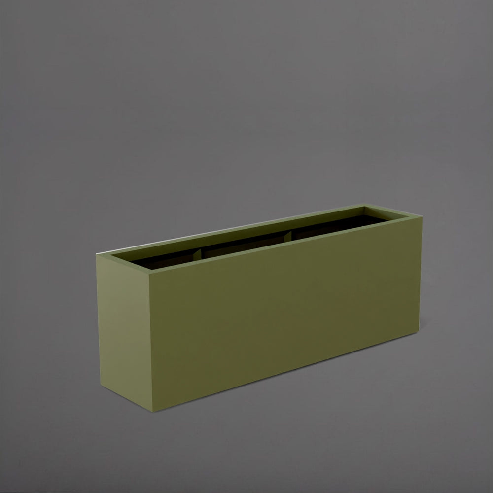 Miami Rectangle Fiberglass Planter in matte bronze against gray background.