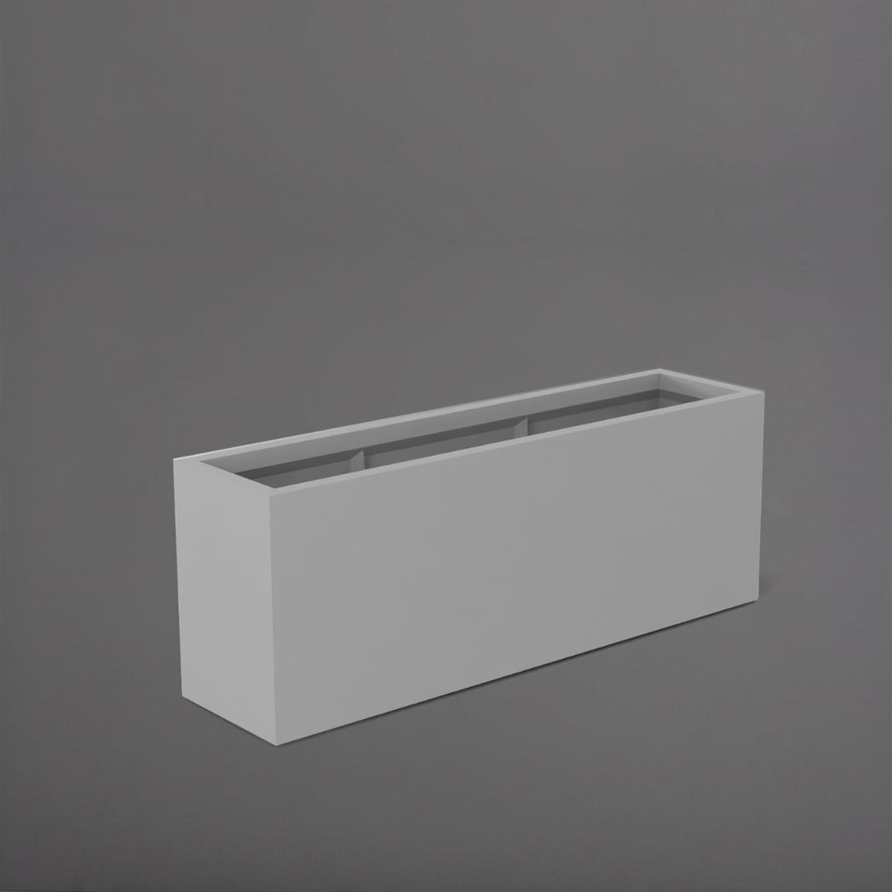 Miami Rectangle Fiberglass Planter in matte cement grey against gray background.