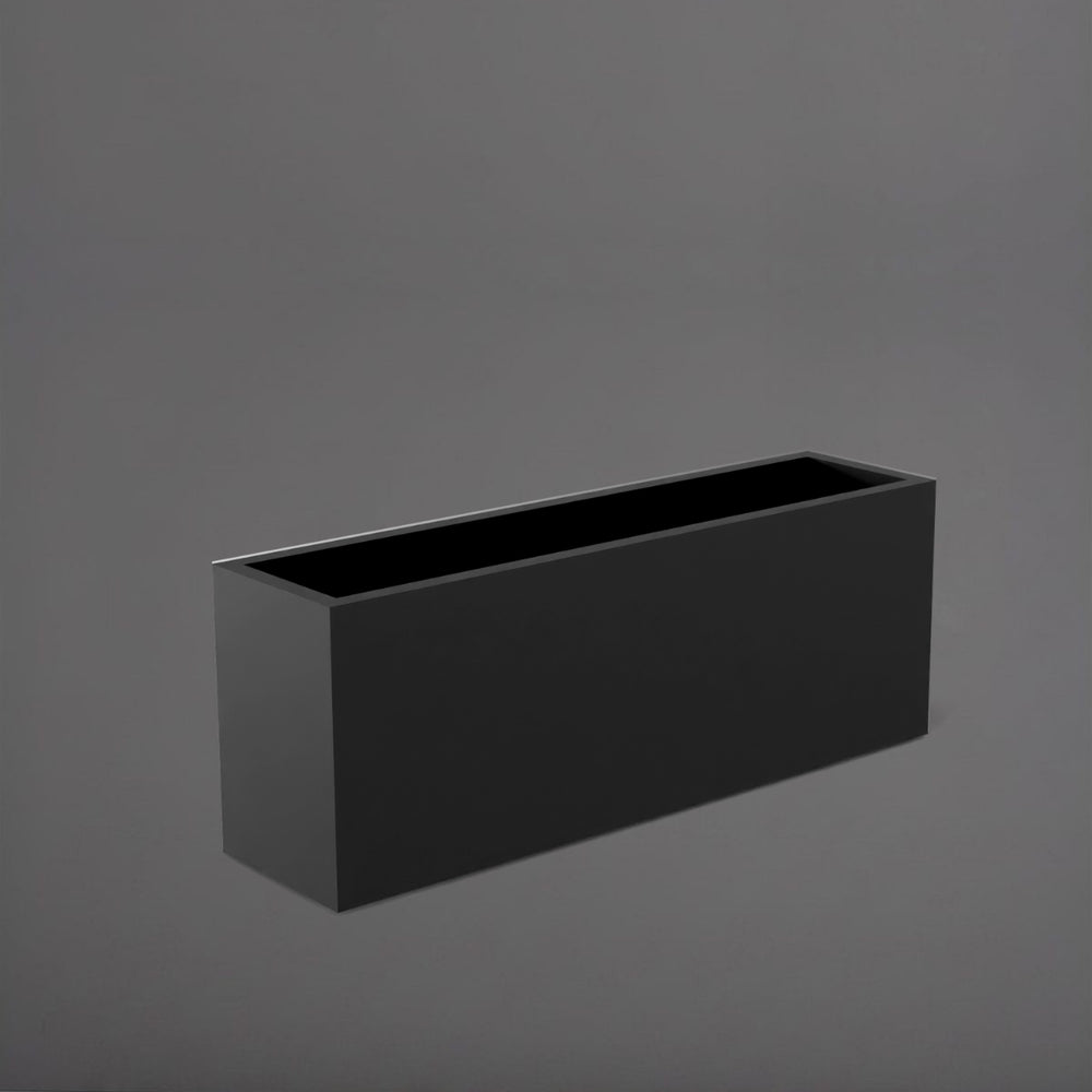 Miami Rectangle Fiberglass Planter in matte charcoal against gray background.