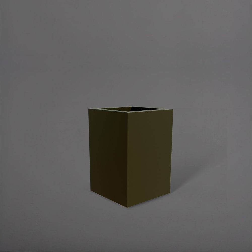 Miami Short Corner Fiberglass Planter in matte bronze against gray background.