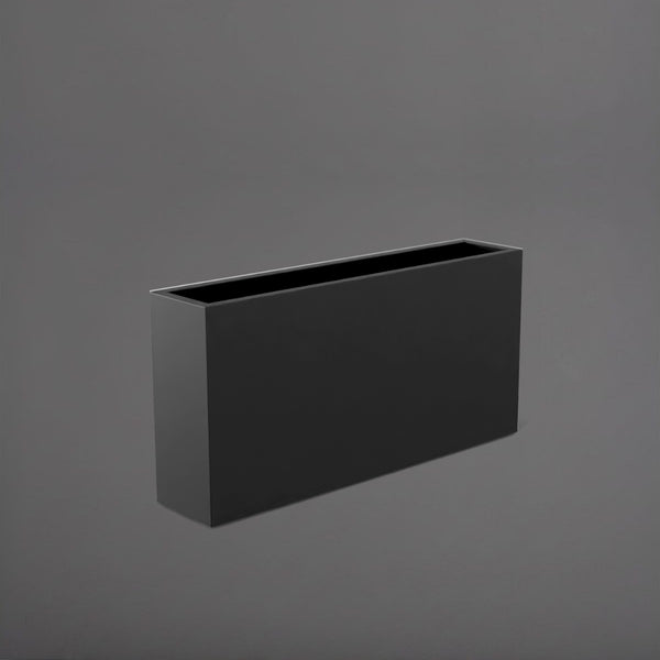Milano Narrow Rectangle Planter in matte charcoal against gray background.