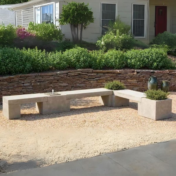 Modular Bench Configuration 3 on gravel in the backyard