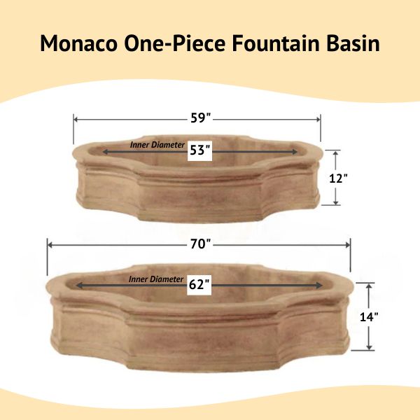 Monaco One Piece Fountain Basin with different sizes