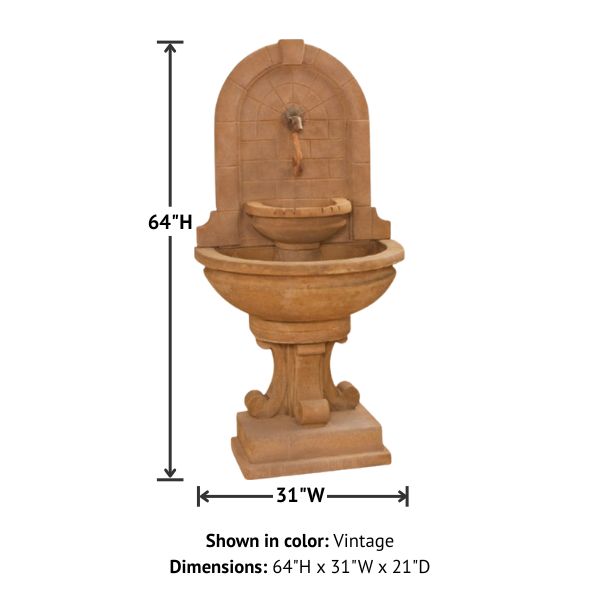 Montefalco Wall Fountain for rustic spout with product details.