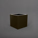 Montroy Cube Fiberglass Planter in matte bronze against gray background.