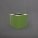 Montroy Cube Fiberglass Planter in satin green against gray background.