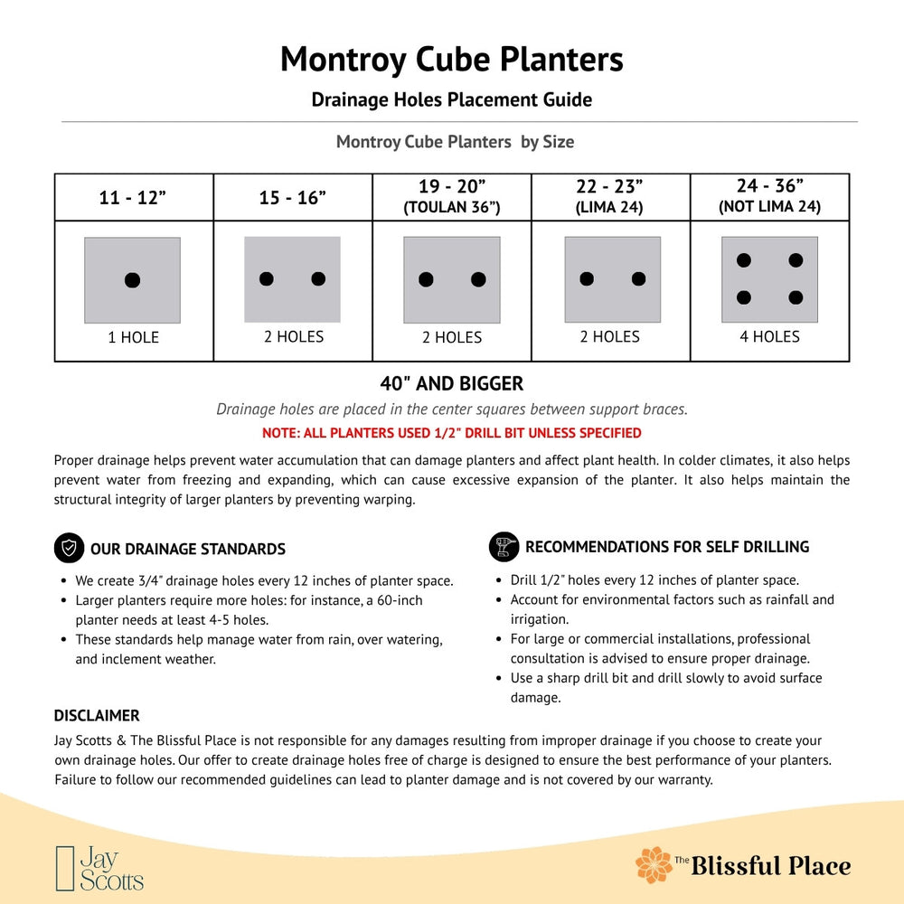 Montroy Cube Fiberglass Planter spec sheet