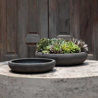 Nico Bowl - Volcanic Coral - S/2 on concrete filled with plants