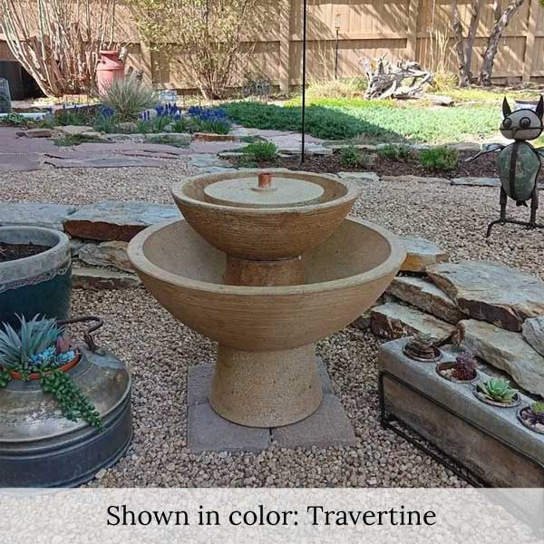 Ojai Fountain on pebbles in the backyard