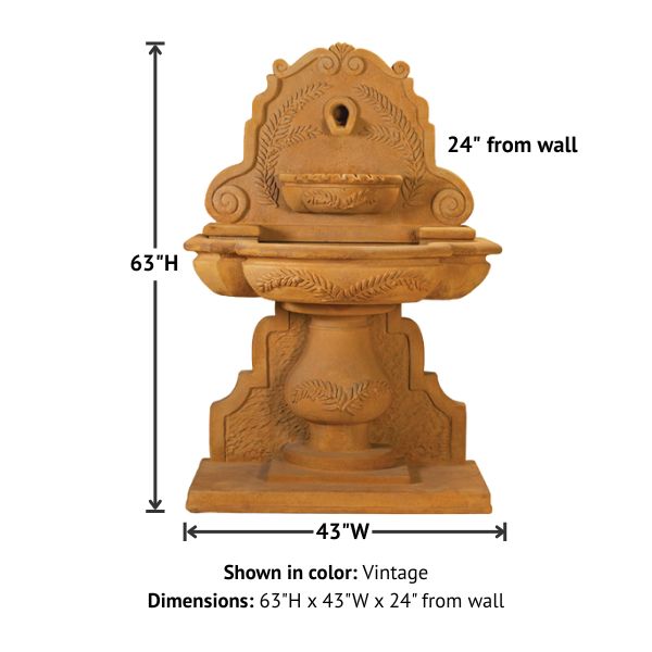 Olive Grove Wall Fountain with product detatails.