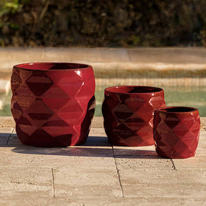 Origami Planter - Tropic Red - S/3 on concrete near pool