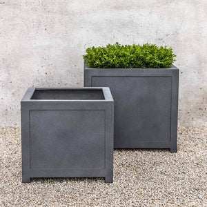 Oxford Square Planter, Large - English Lead Lite on gravel filled with plants