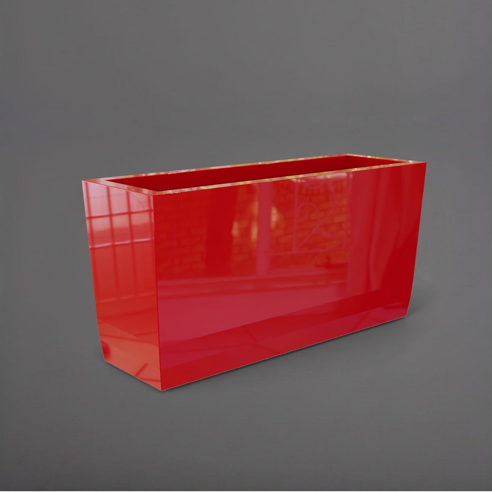 Panama Tapered Rectangle Planter in gloss red against gray background.