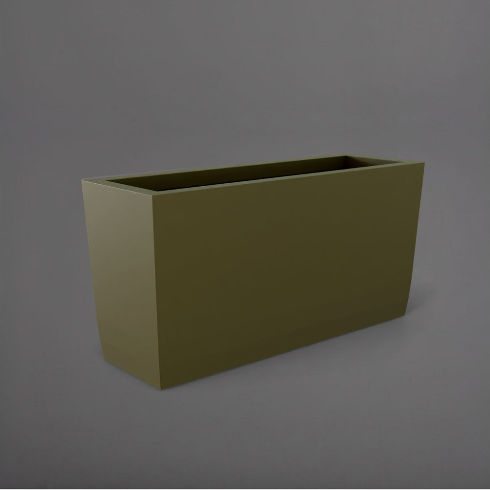 Panama Tapered Rectangle Planter in matte bronze against gray background.
