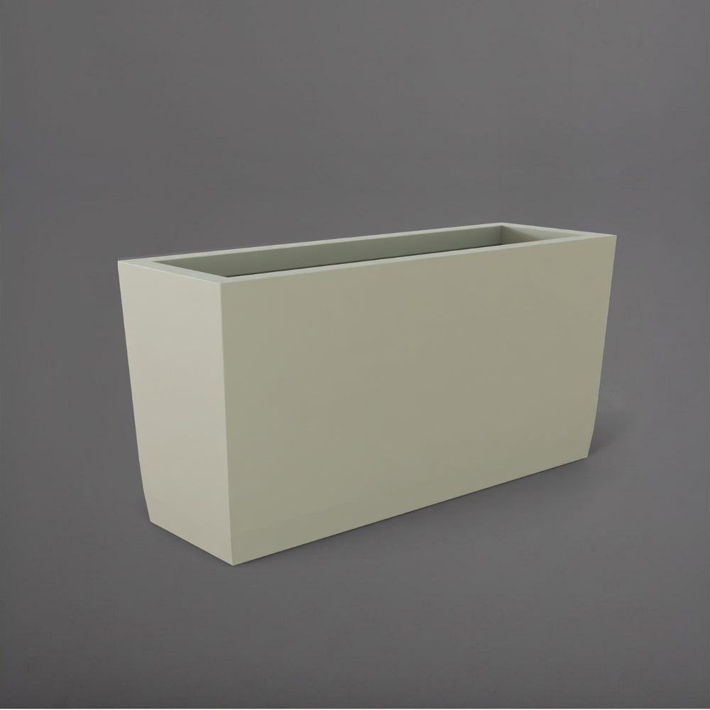 Panama Tapered Rectangle Planter in satin beige against gray background.